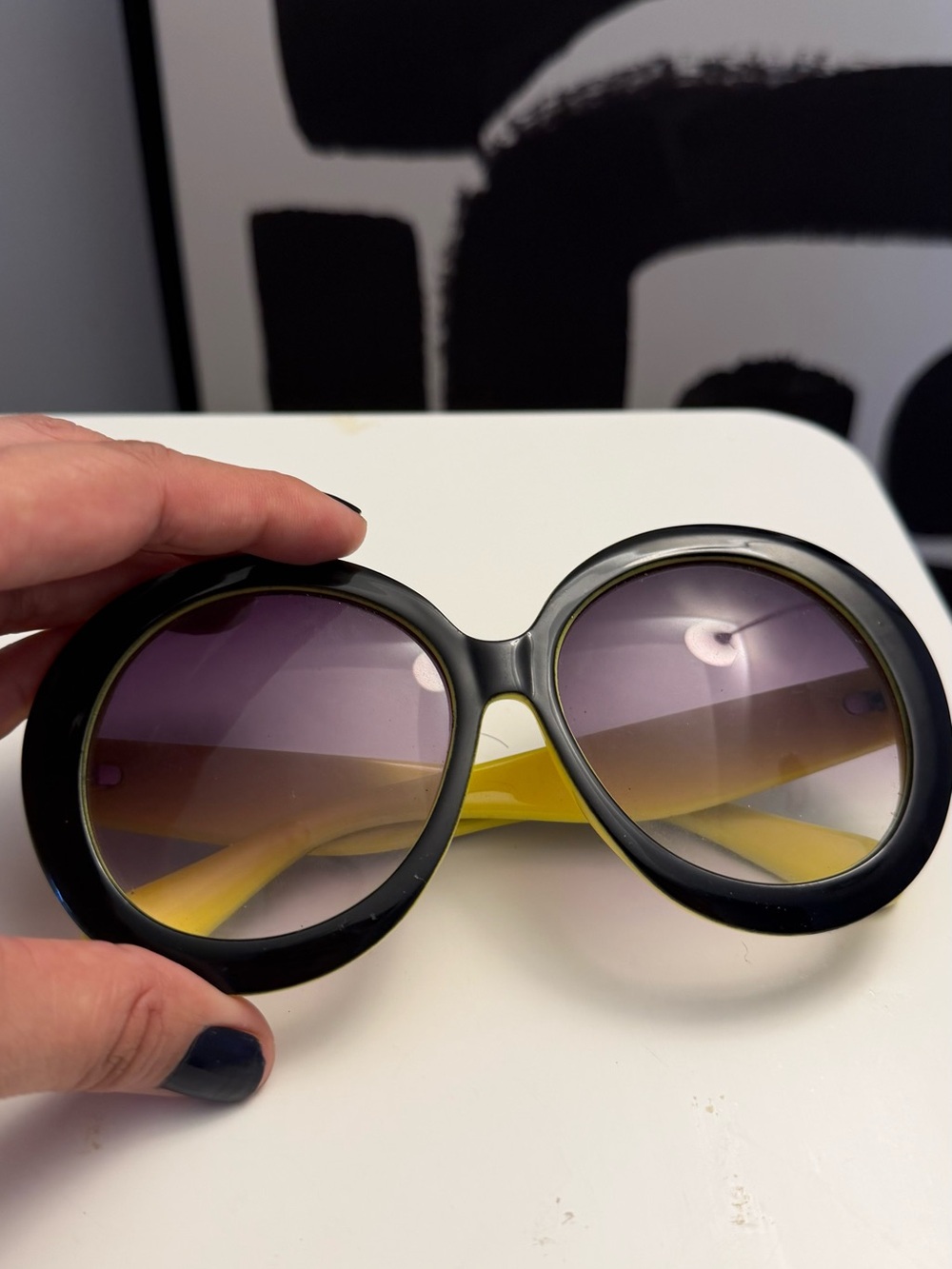 Oversized Yellow and Black Round Frame Sunglasses - Women Accessories - Picture 8 of 13